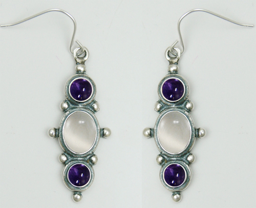 Sterling Silver Drop Dangle Earrings With White Moonstone And Iolite